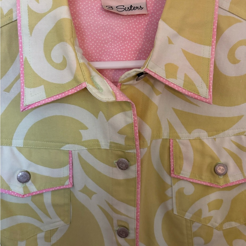 3 Sisters Green and Pink Patterned Jean Jacket
